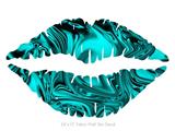 Liquid Metal Chrome Neon Teal - Kissing Lips Fabric Wall Skin Decal measures 24x15 inches