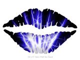 Lightning Blue - Kissing Lips Fabric Wall Skin Decal measures 24x15 inches