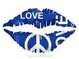 Love and Peace Blue - Kissing Lips Fabric Wall Skin Decal measures 24x15 inches