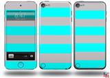 Psycho Stripes Neon Teal and Gray Decal Style Vinyl Skin - fits Apple iPod Touch 5G (IPOD NOT INCLUDED)