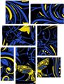 Twisted Garden Blue and Yellow - 7 Piece Fabric Peel and Stick Wall Skin Art (50x38 inches)