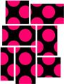 Kearas Polka Dots Pink On Black - 7 Piece Fabric Peel and Stick Wall Skin Art (50x38 inches)