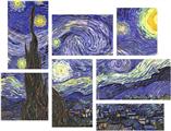 Vincent Van Gogh Starry Night - 7 Piece Fabric Peel and Stick Wall Skin Art (50x38 inches)