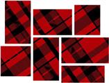 Red Plaid - 7 Piece Fabric Peel and Stick Wall Skin Art (50x38 inches)