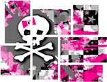 Girly Pink Bow Skull - 7 Piece Fabric Peel and Stick Wall Skin Art (50x38 inches)