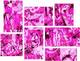 Pink Plaid Graffiti - 7 Piece Fabric Peel and Stick Wall Skin Art (50x38 inches)