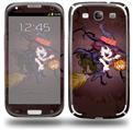 Cute Halloween Witch on Broom with Cat and Jack O Lantern Pumpkin - Decal Style Skin (fits Samsung Galaxy S III S3)