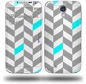 Chevrons Gray And Aqua - Decal Style Skin (fits Samsung Galaxy S IV S4)