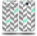 Chevrons Gray And Seafoam - Decal Style Skin (fits Samsung Galaxy S IV S4)