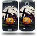 Halloween Jack O Lantern and Cemetery Kitty Cat - Decal Style Skin (fits Samsung Galaxy S IV S4)